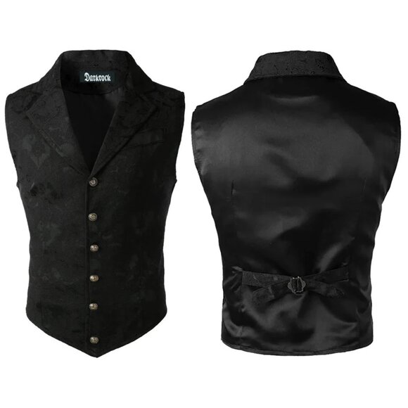 Handmade Black Men's Victorian Suit Gentleman Vest Steampunk Gothic Waistcoat - Picture 4 of 6
